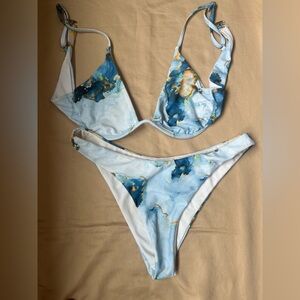 Blue and White Bikini Set